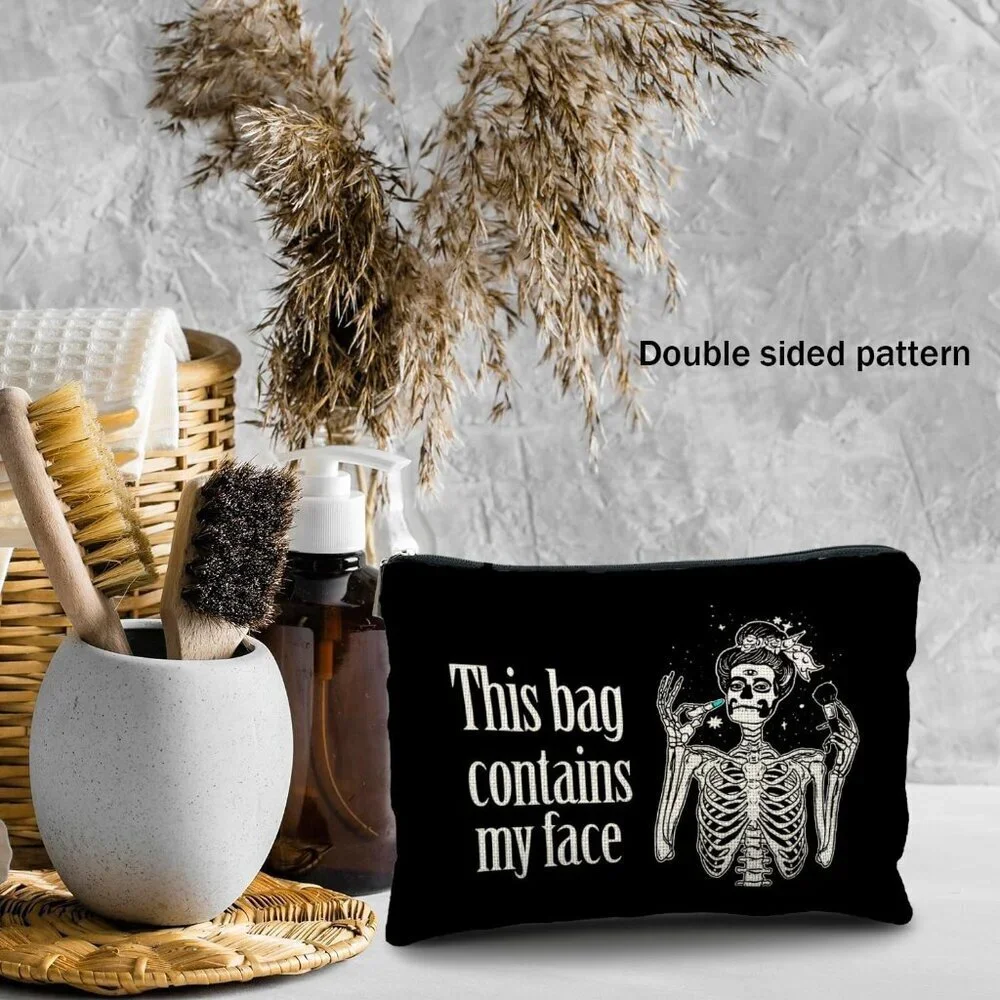 Goth Makeup Bag Waterproof Linen Small Cosmetic Pouch Women Halloween Gift